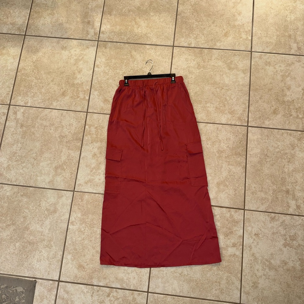 Emerson Lang Vintage OG Red Pink Maxi Satin Cargo Skirt